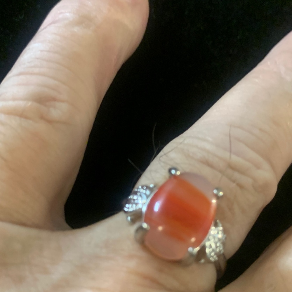 Elegant Silver and Orange Gemstone Ring Bogo